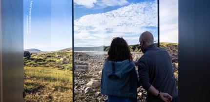 Visitors at Brú na Bóinne Visitor Centre exhibition
